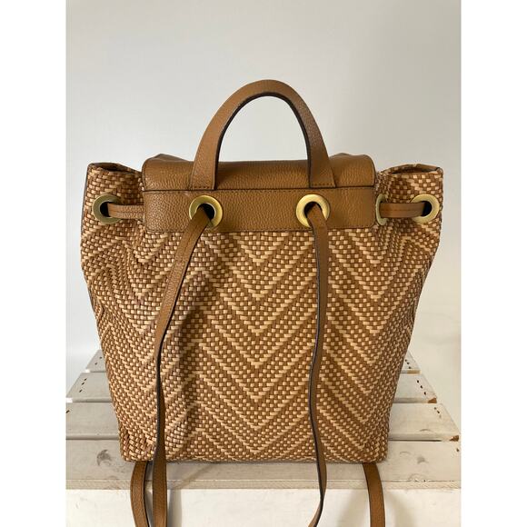 MICHAEL KORS WOVEN LEATHER BASKET WEAVE BROWN, TAN BACKPACK - Picture 5 of 15